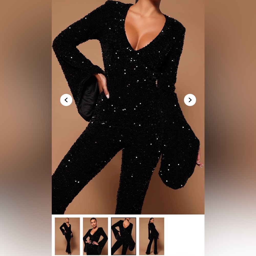 Fashion Nova Black Sequin Long Sleeve jumpsuit NWT - Picture 3 of 8